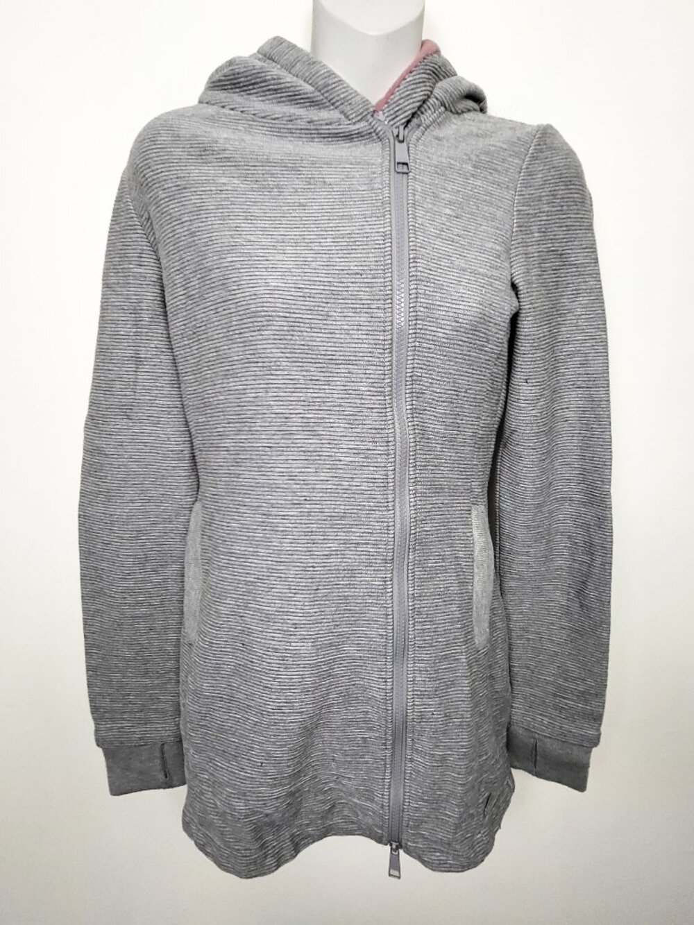 Bench grey ribbed fleece lined hooded jacket - size XS